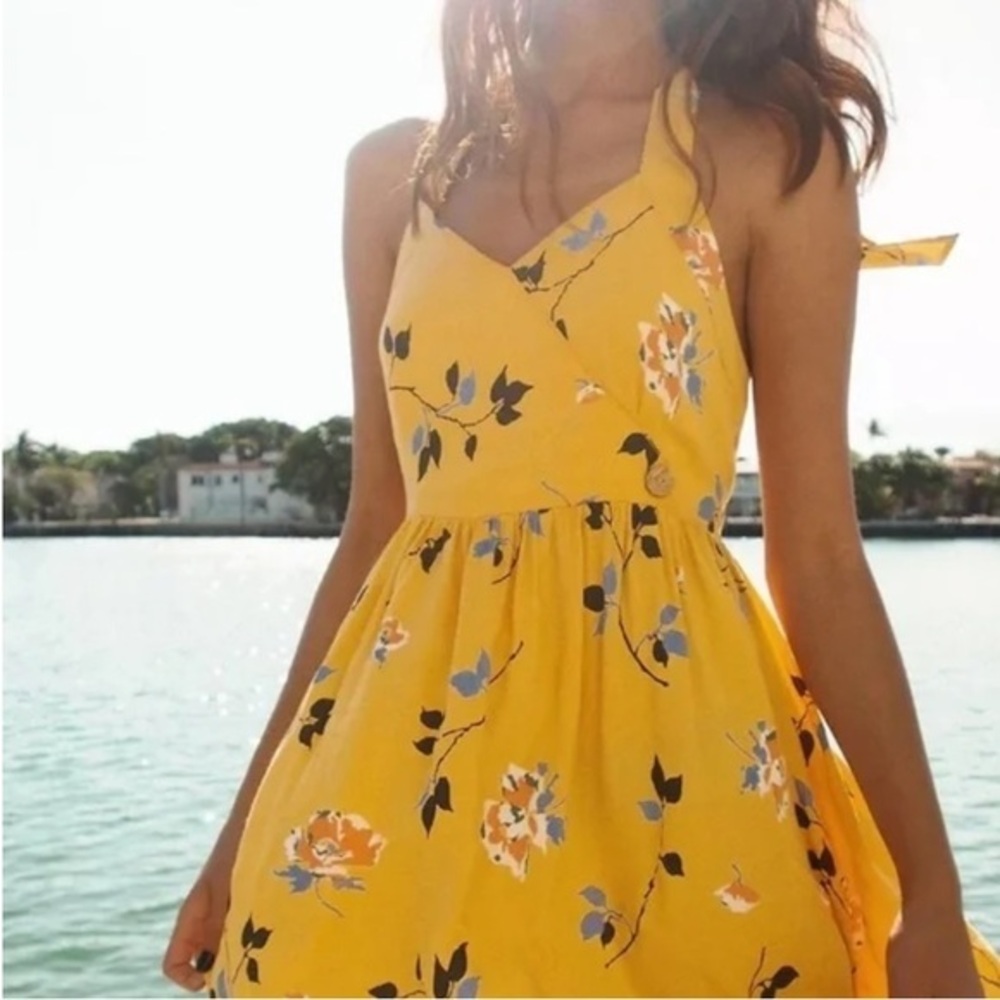 Urban Outfitters Yellow Pippa Floral Halter Mini Dress, Summer Sundress UO
